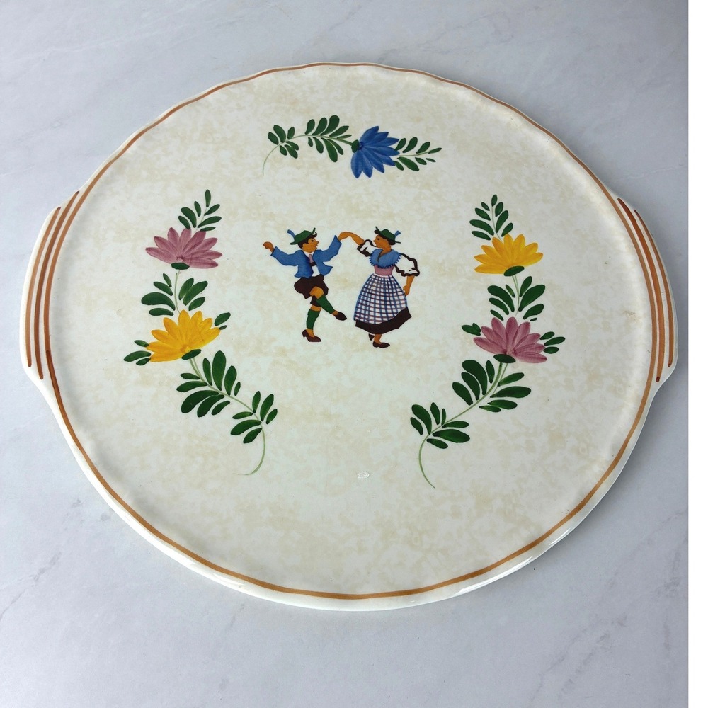 Alpine Peasant Ware Cream Serving Platter Handpainted German Folk Art 13in